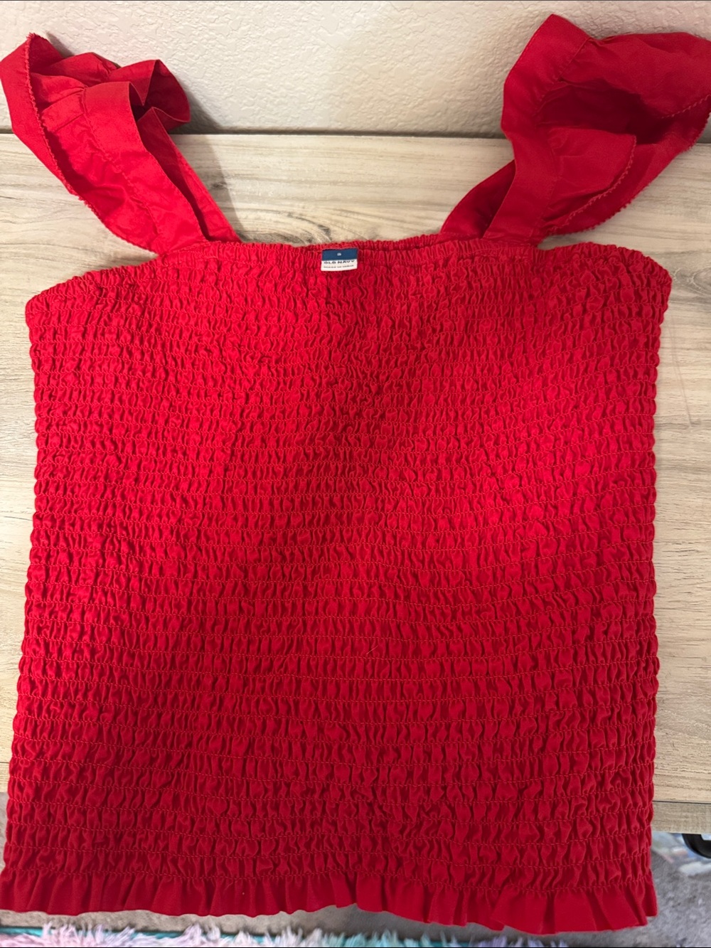 Old Navy Red Smocked Tank with Tie Straps